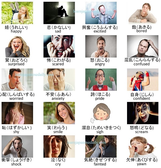 Japanese vocabulary on human mood