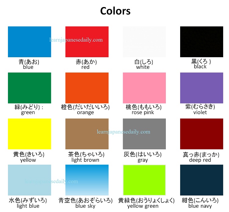 Japanese vocabulary on colors